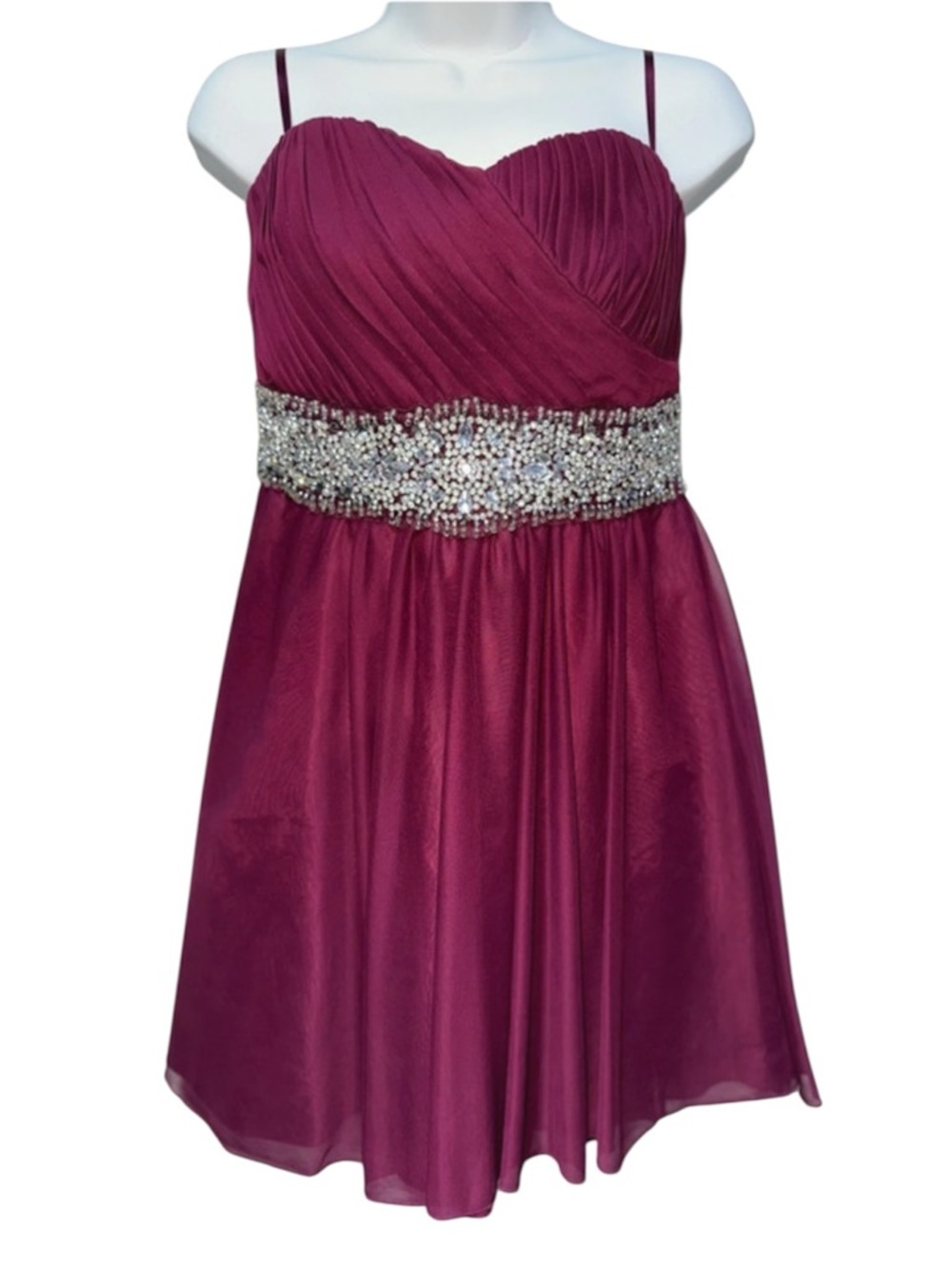 Sequin Hearts Fuchsia Pleated Bodice Midi Dress with Beaded Waist